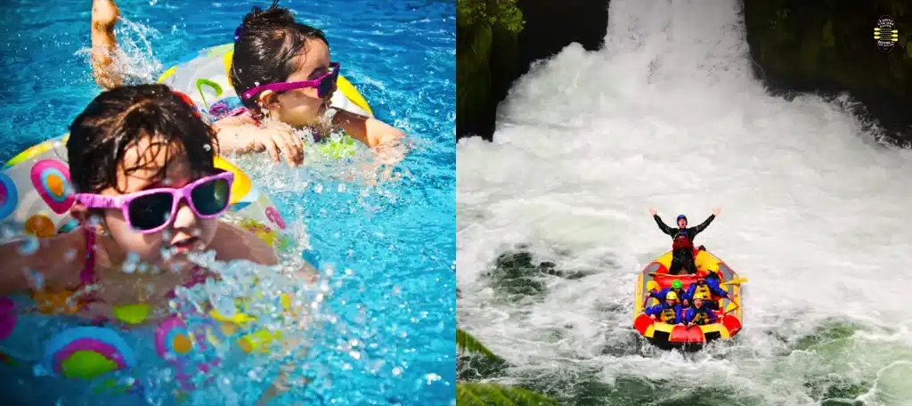 Comparing an Auckland water park swim day with the thrills of a kaituna river rafting adventure in Rotorua